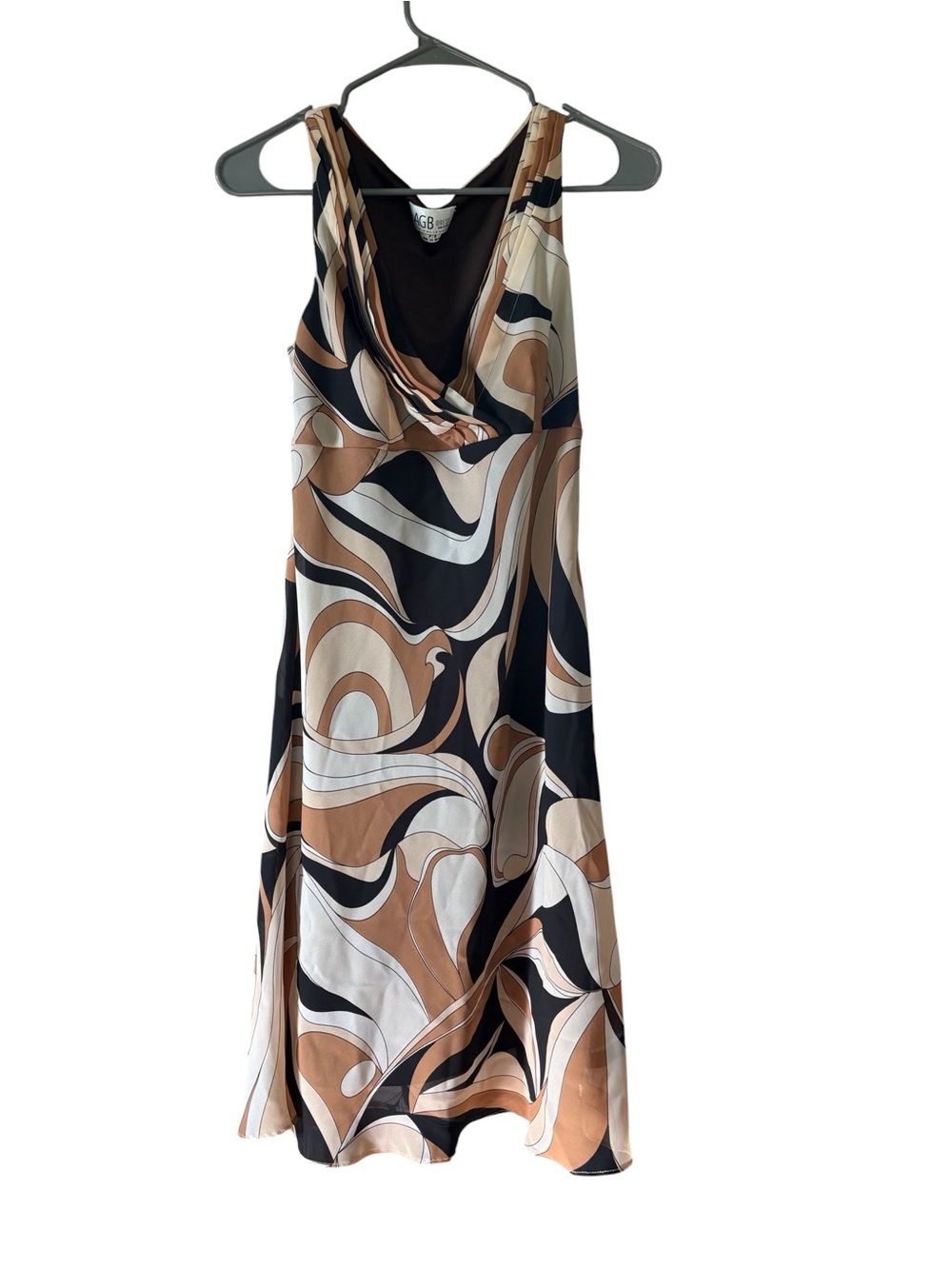AGB Brown Black White Swirl Midi Dress